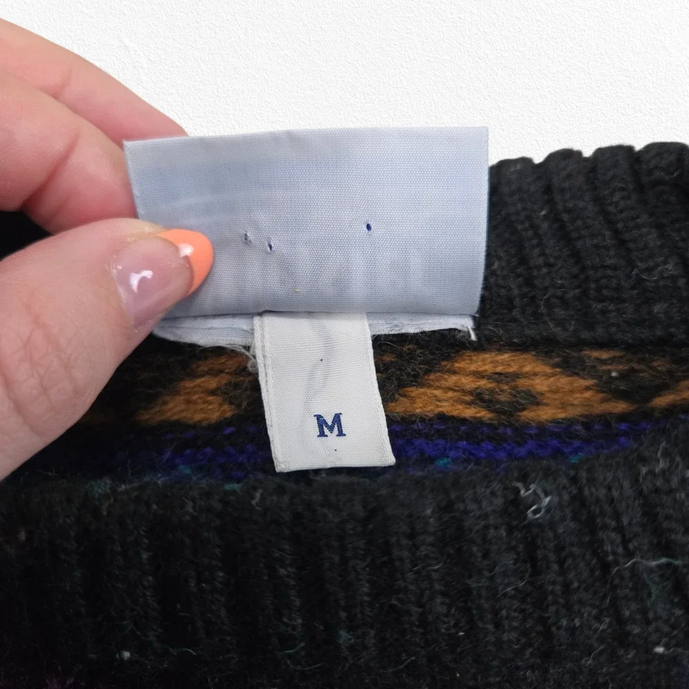 Vintage 90s Meister Fair Isle Geometric Wool Ski Pullover Sweater Size Small
